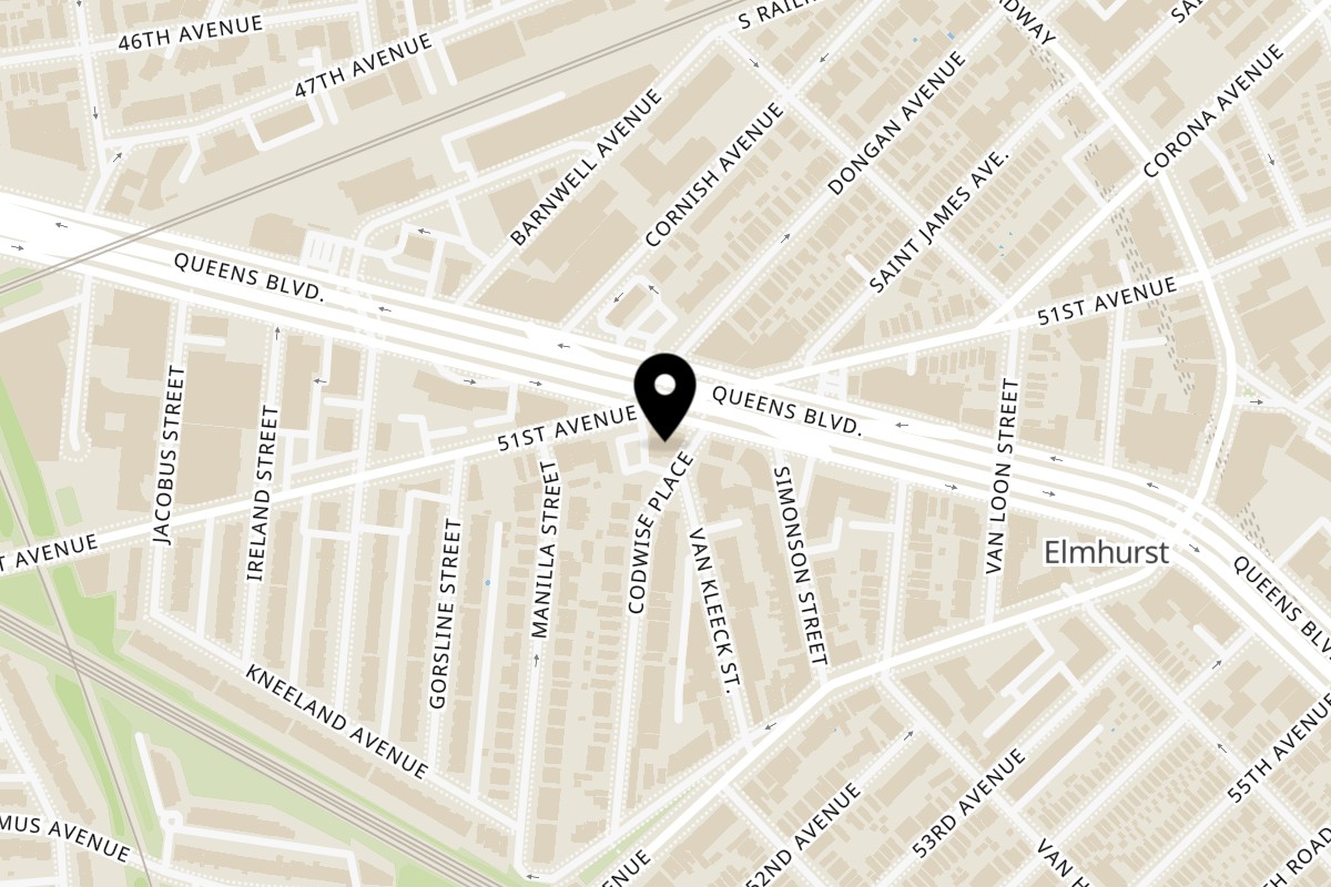 Map showing the location of Georgia Diner on 80-26 Queens Blvd in Elmhurst